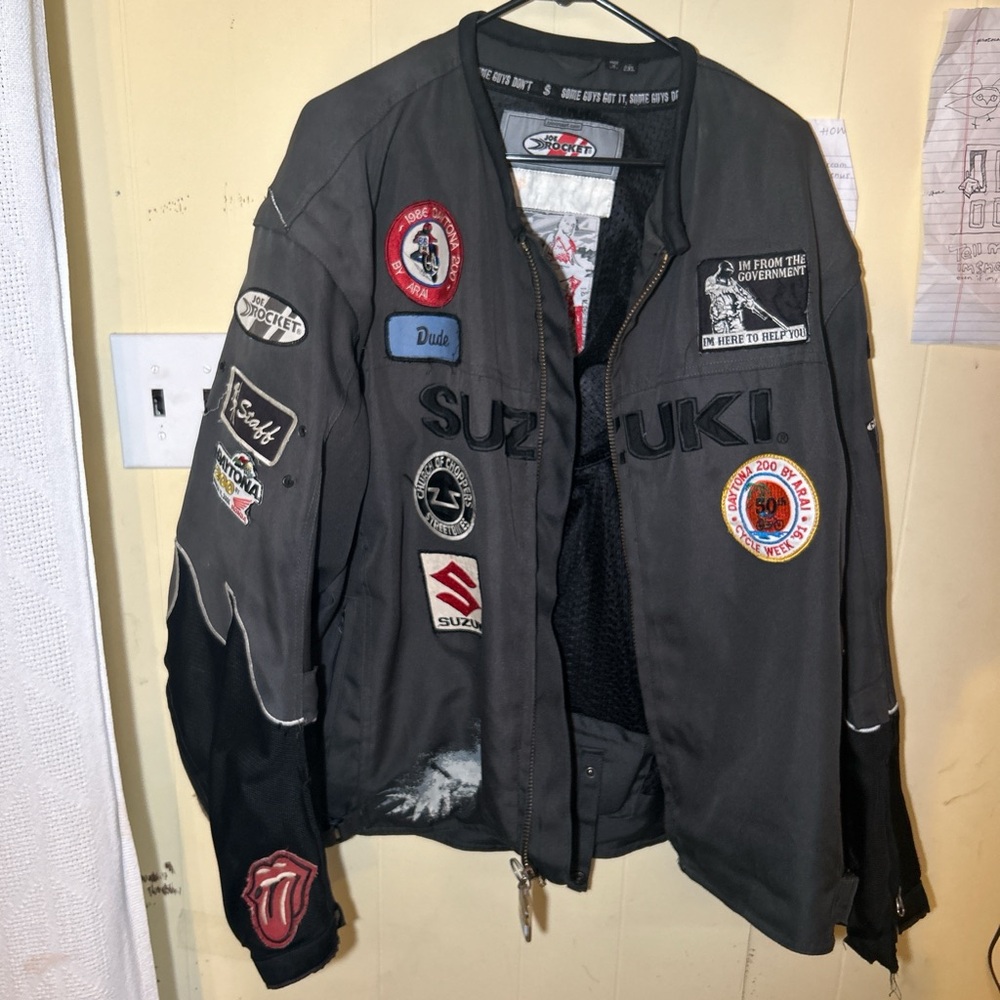 Joe Rocket Gray and Black Bomber Jacket with Patches